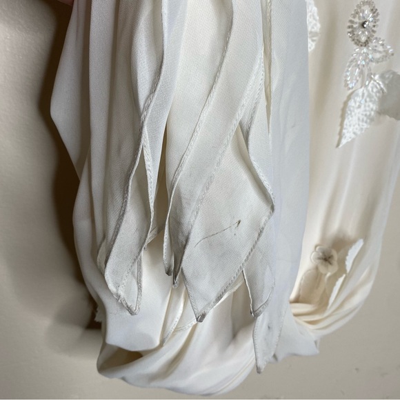 SOLD-VINTAGE XSCAPE BEADED FLORAL APPLIQUÉ FAIRY DRESS WITH SHARKBITE HEM - Picture 16 of 16